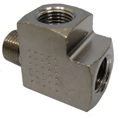 1/8 NPT Brass Tee, Male x Female x Female - Nickel Finish